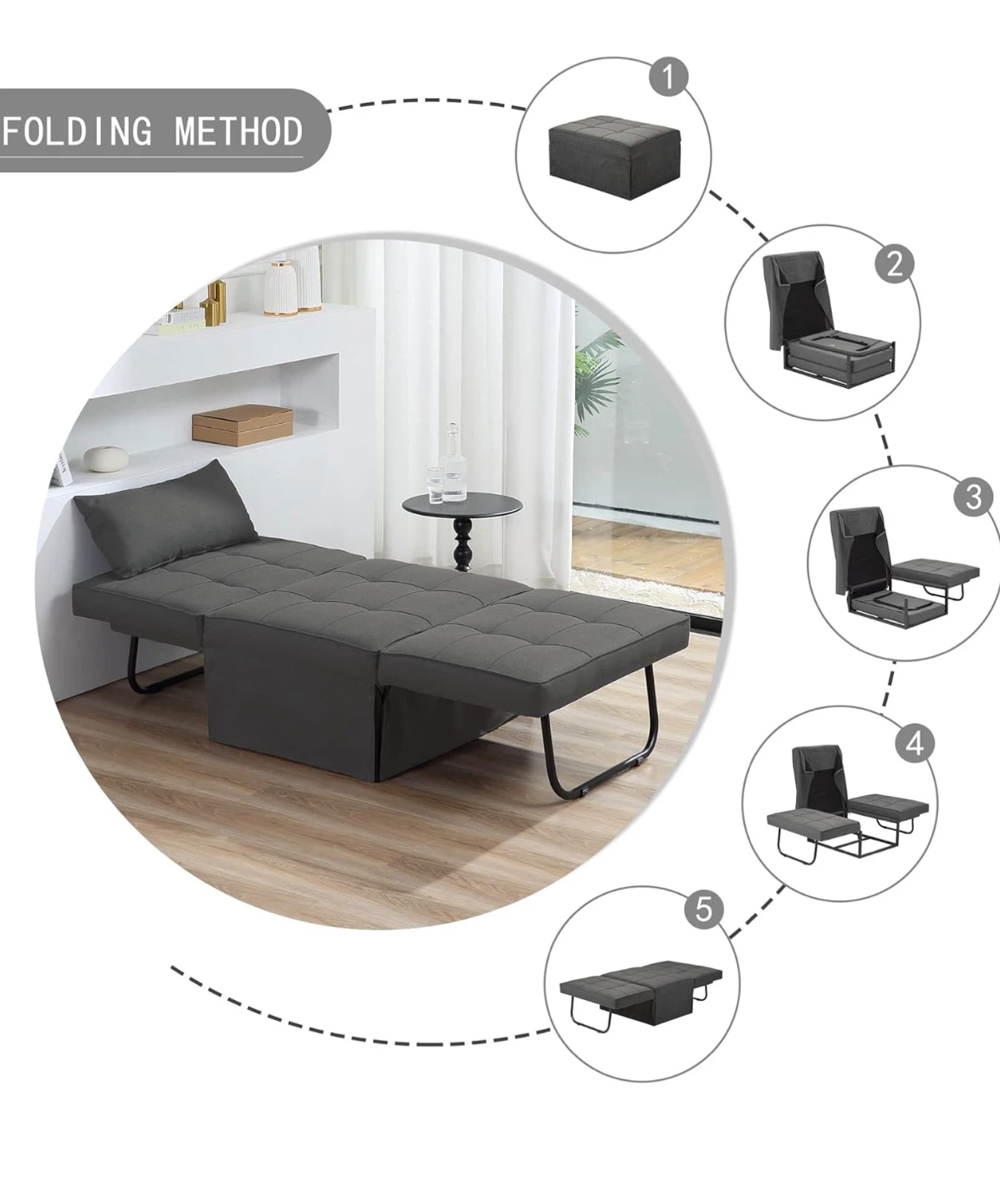 Convertible Ottoman Sleeper Bed - Grey - photo 3