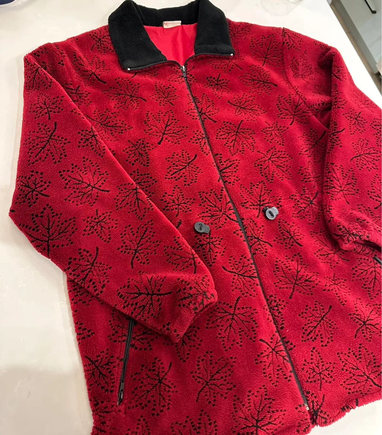 Vintage 90s Fall Leaves 🍁 Autumn Fleece Coat Large