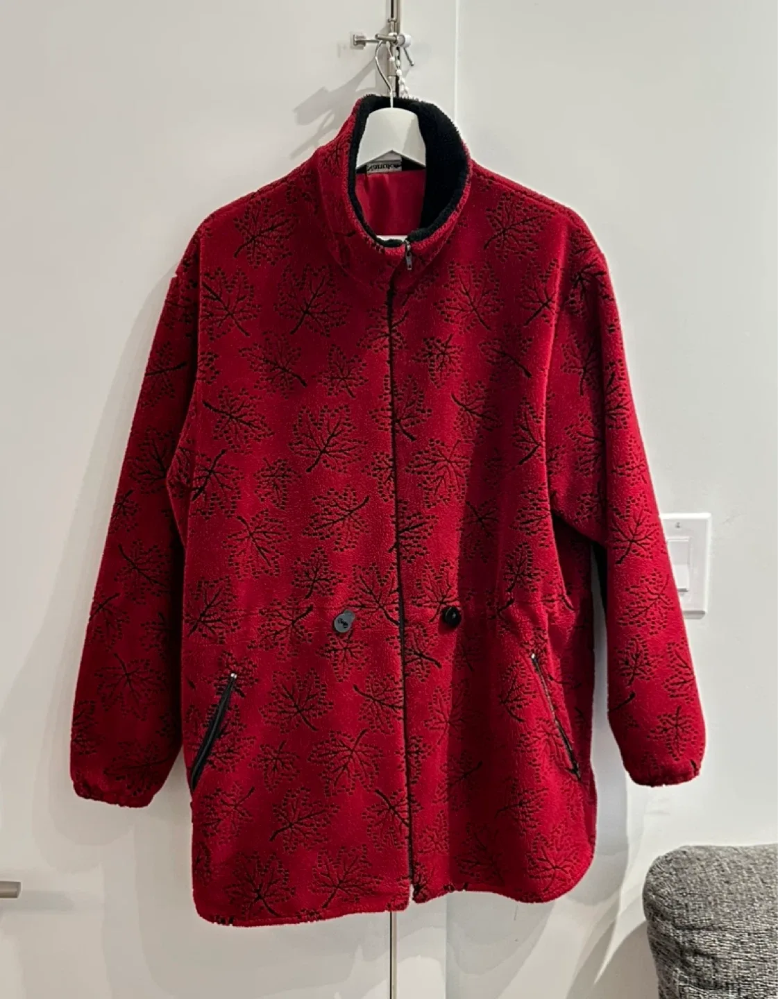 Vintage 90s Fall Leaves 🍁 Autumn Fleece Coat Large image indicator(6)