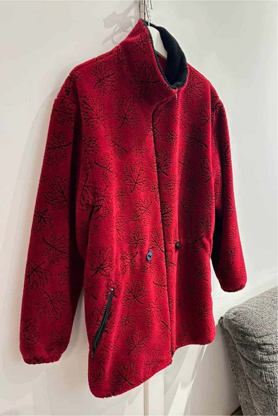 Vintage 90s Fall Leaves 🍁 Autumn Fleece Coat Large image indicator(7)