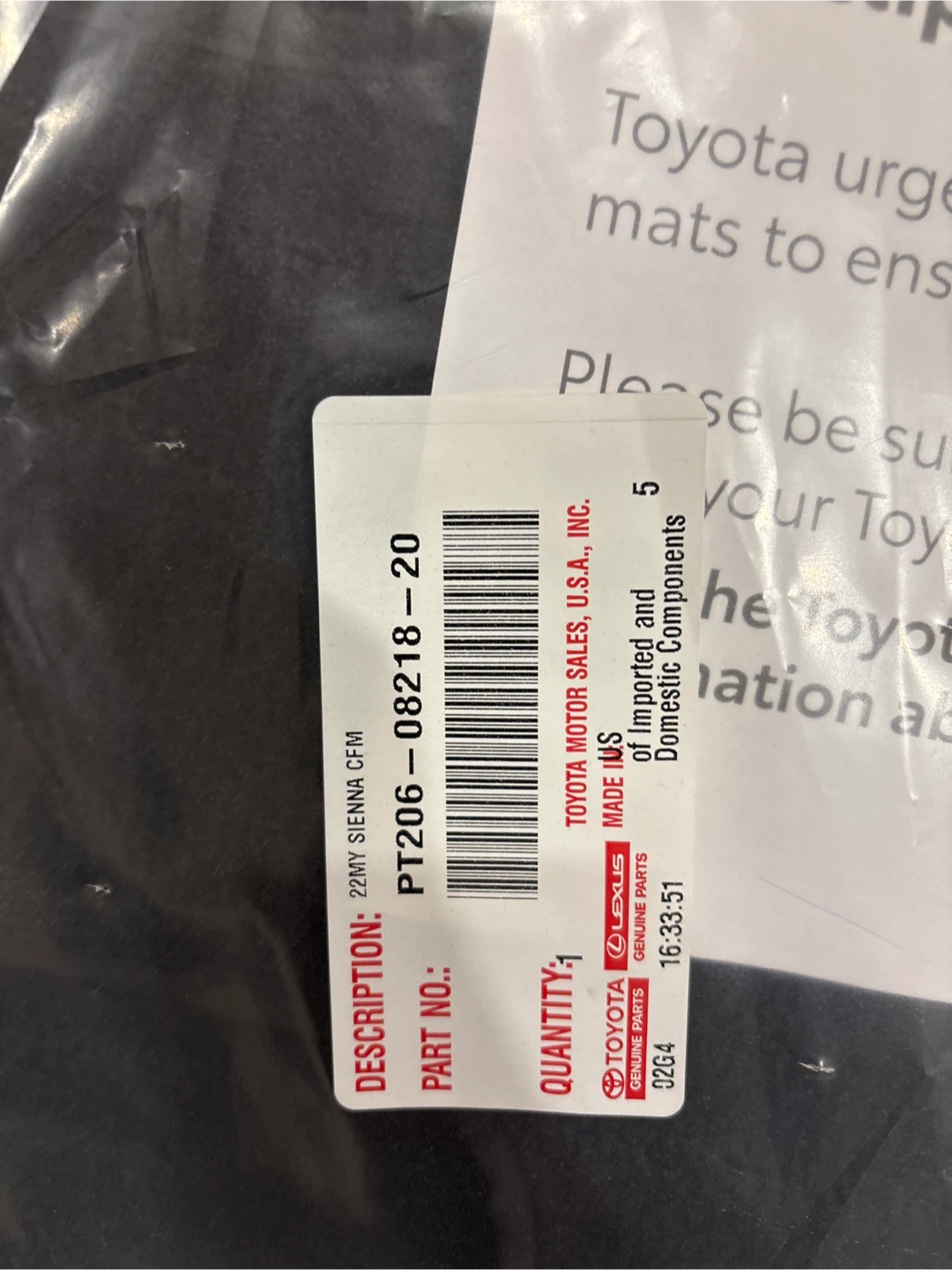 Toyota Sienna Floor Mats - NEW in Package! - photo 2