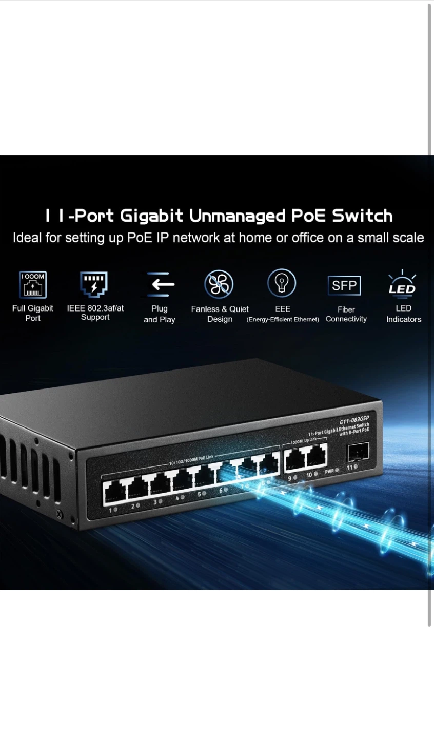 GTT-0626SP 11-Port Gigabit Unmanaged PoE Switch - New! - photo 5