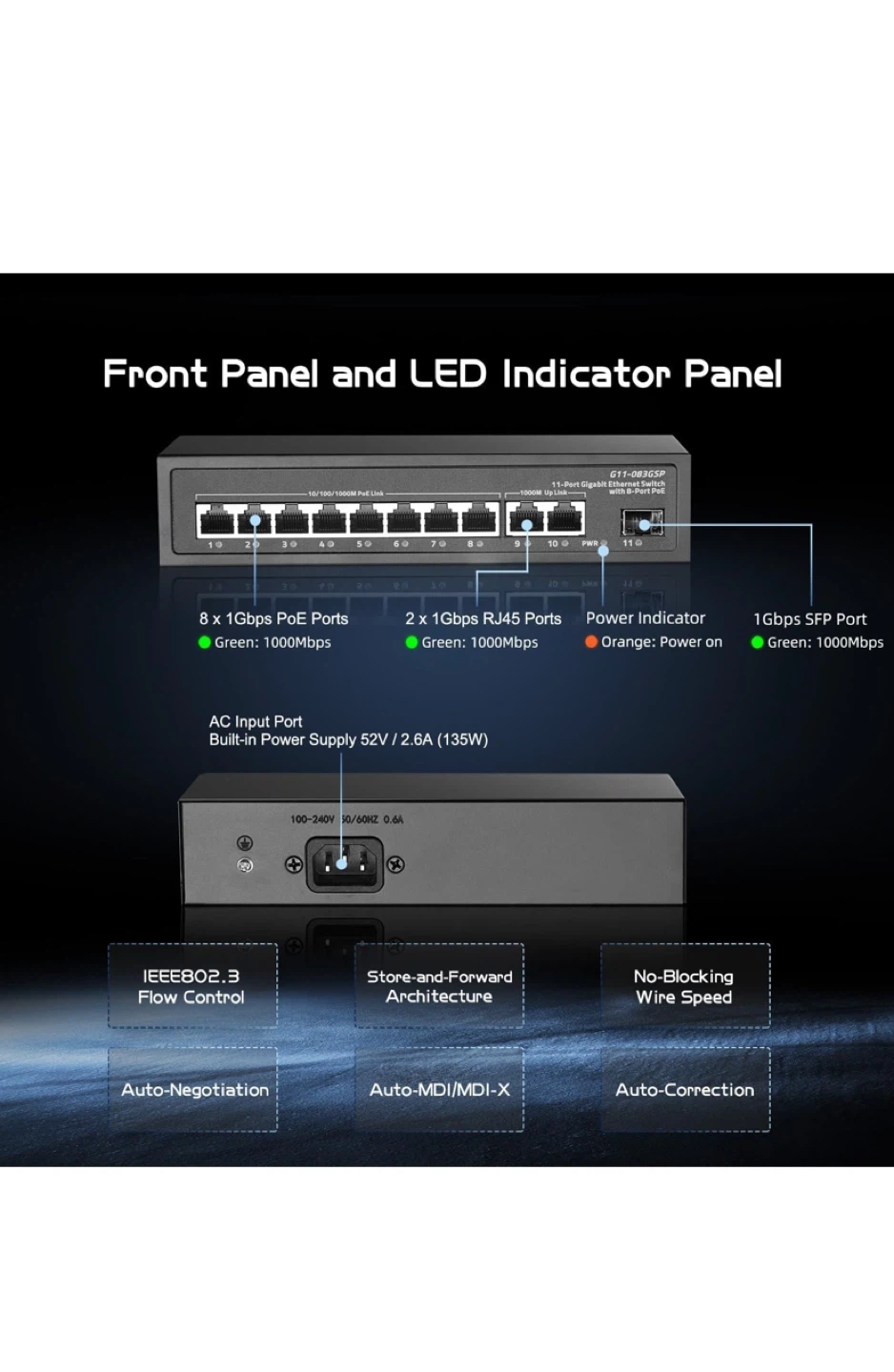 GTT-0626SP 11-Port Gigabit Unmanaged PoE Switch - New! - photo 3