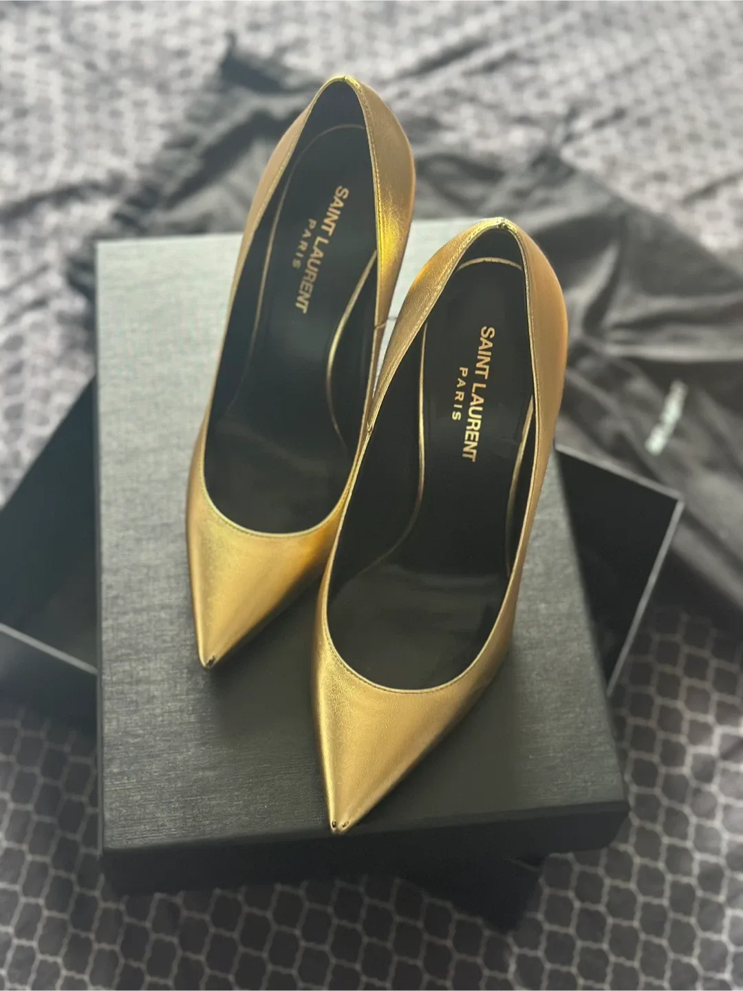 Saint Laurent Gold Leather Pumps, Size 37 image indicator(2)