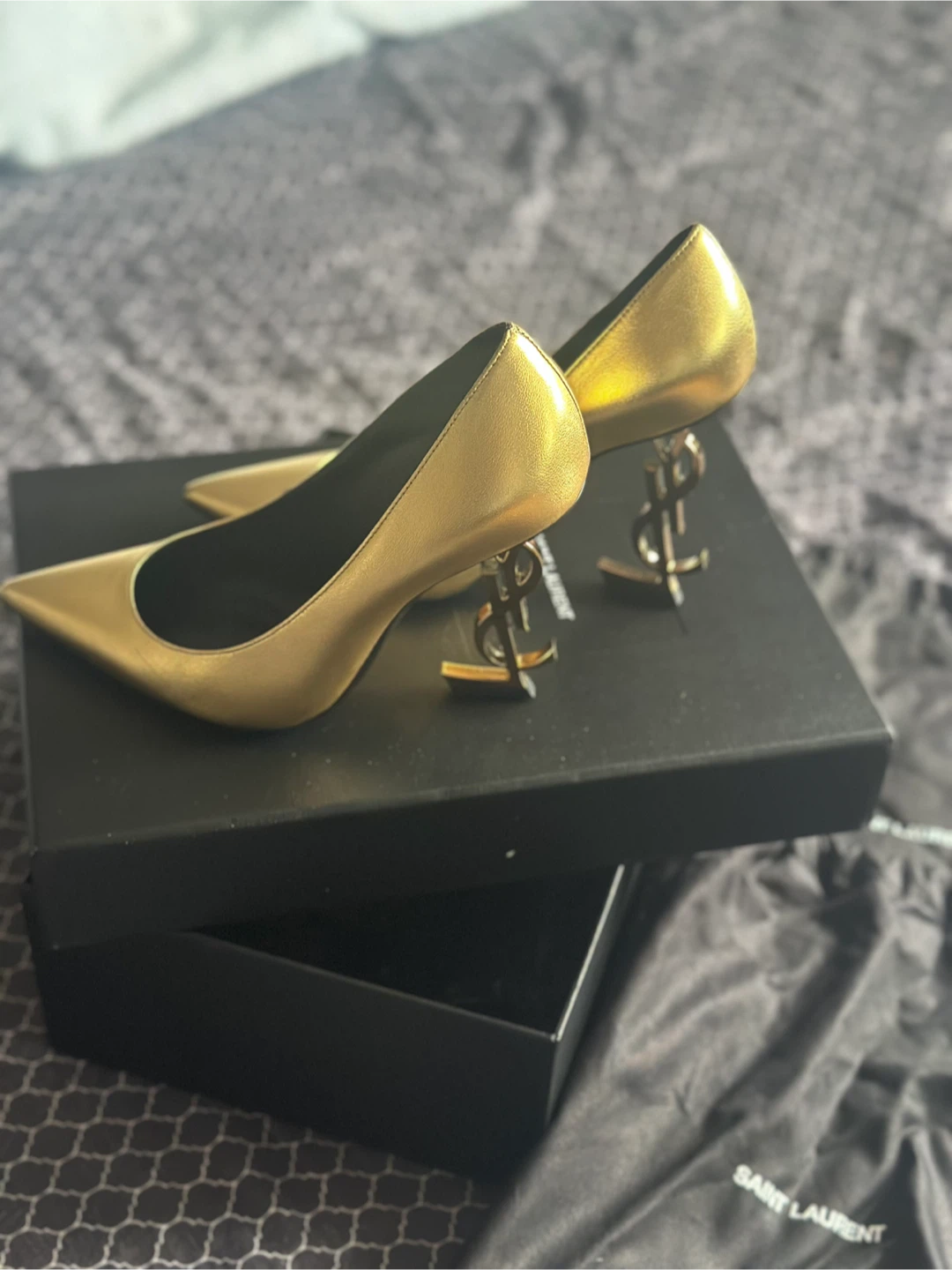 Saint Laurent Gold Leather Pumps, Size 37
