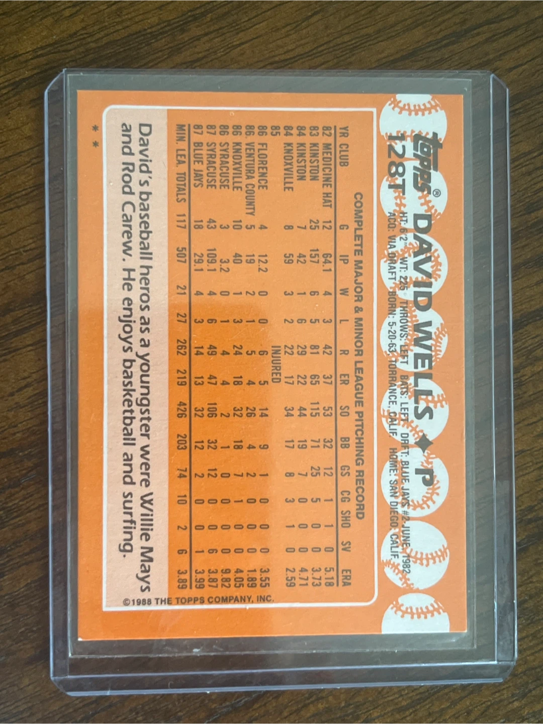 1988 Topps Traded #128T David Wells (Blue Jays) - photo 2
