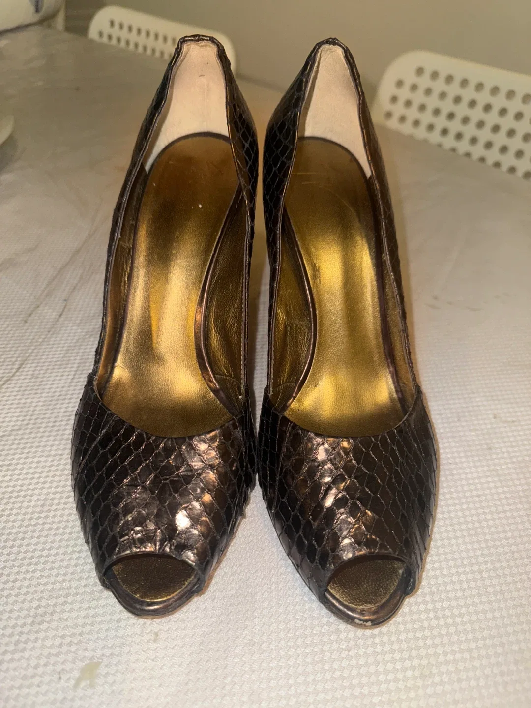 Giuseppe Zanotti Bronze Snakeskin Heels thumbnail