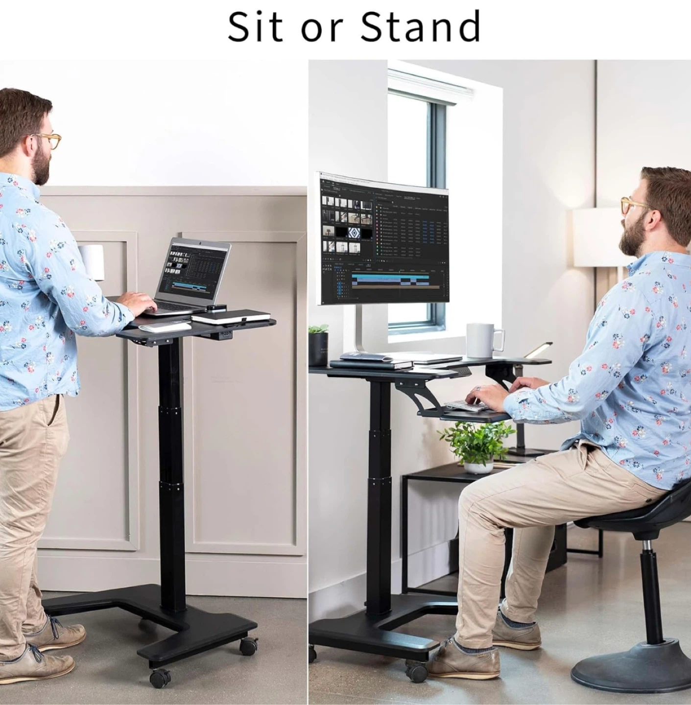 VIVO Black Electric Mobile Height Adjustable Standing Desk - photo 4