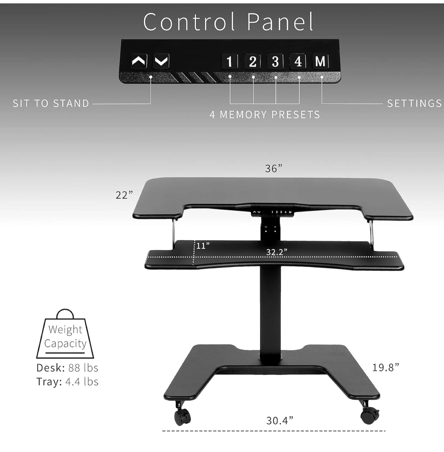 VIVO Black Electric Mobile Height Adjustable Standing Desk - photo 2