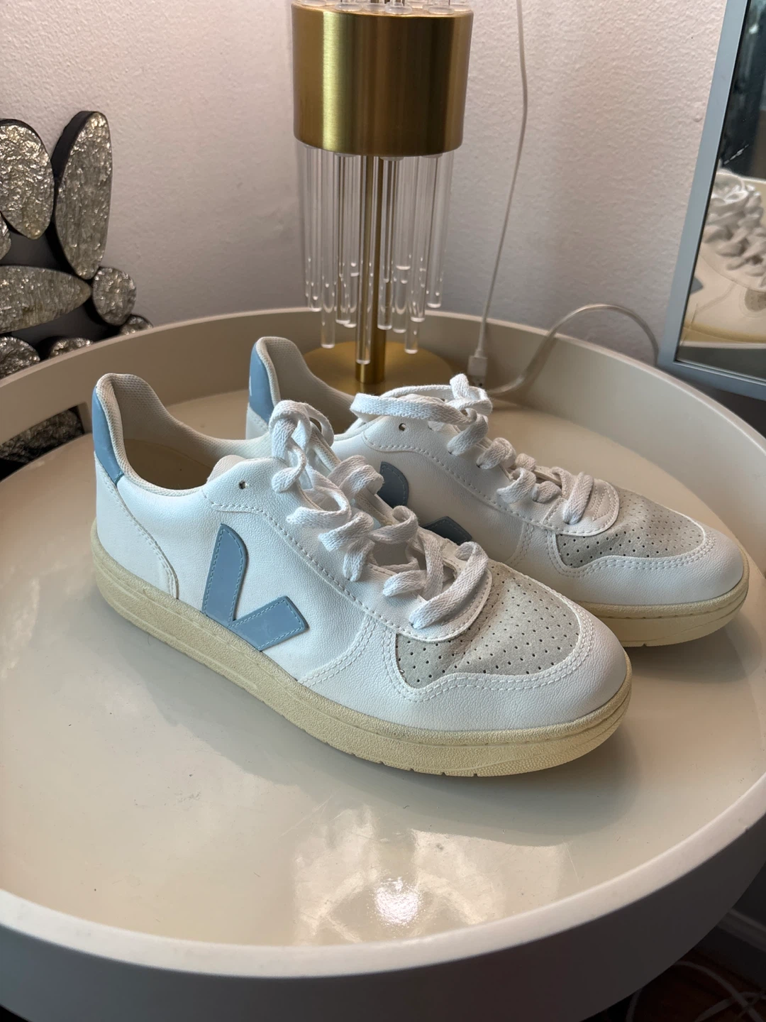 Veja V-10 Leather Sneakers - White/Blue