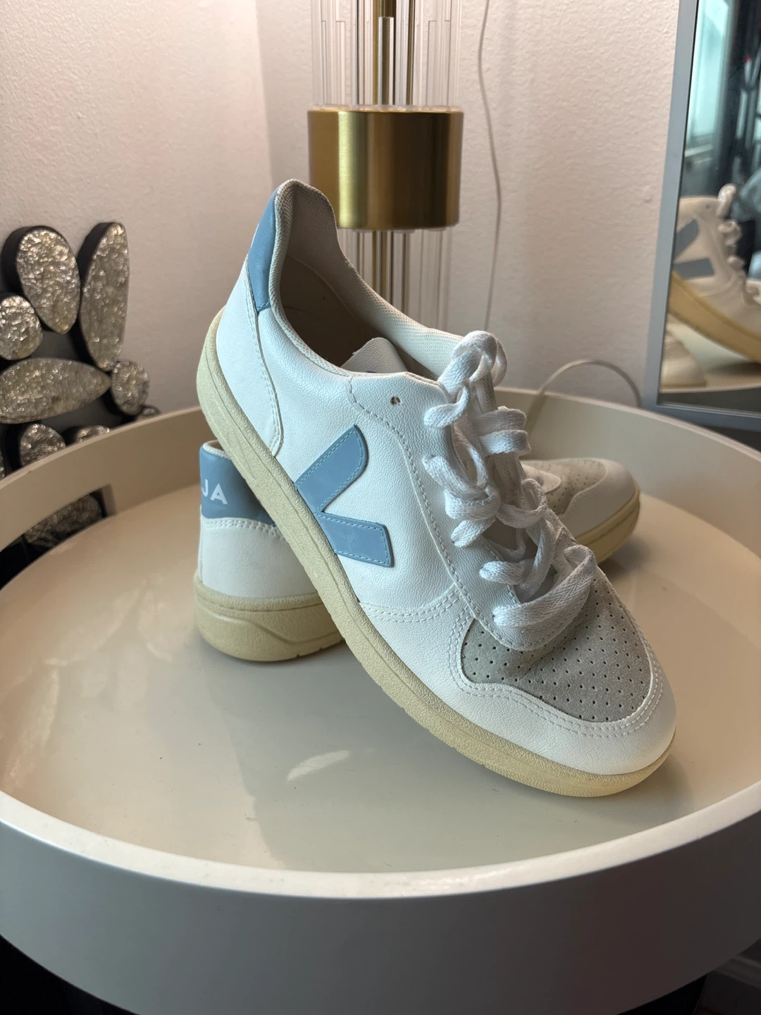 Veja V-10 Leather Sneakers - White/Blue - photo 2