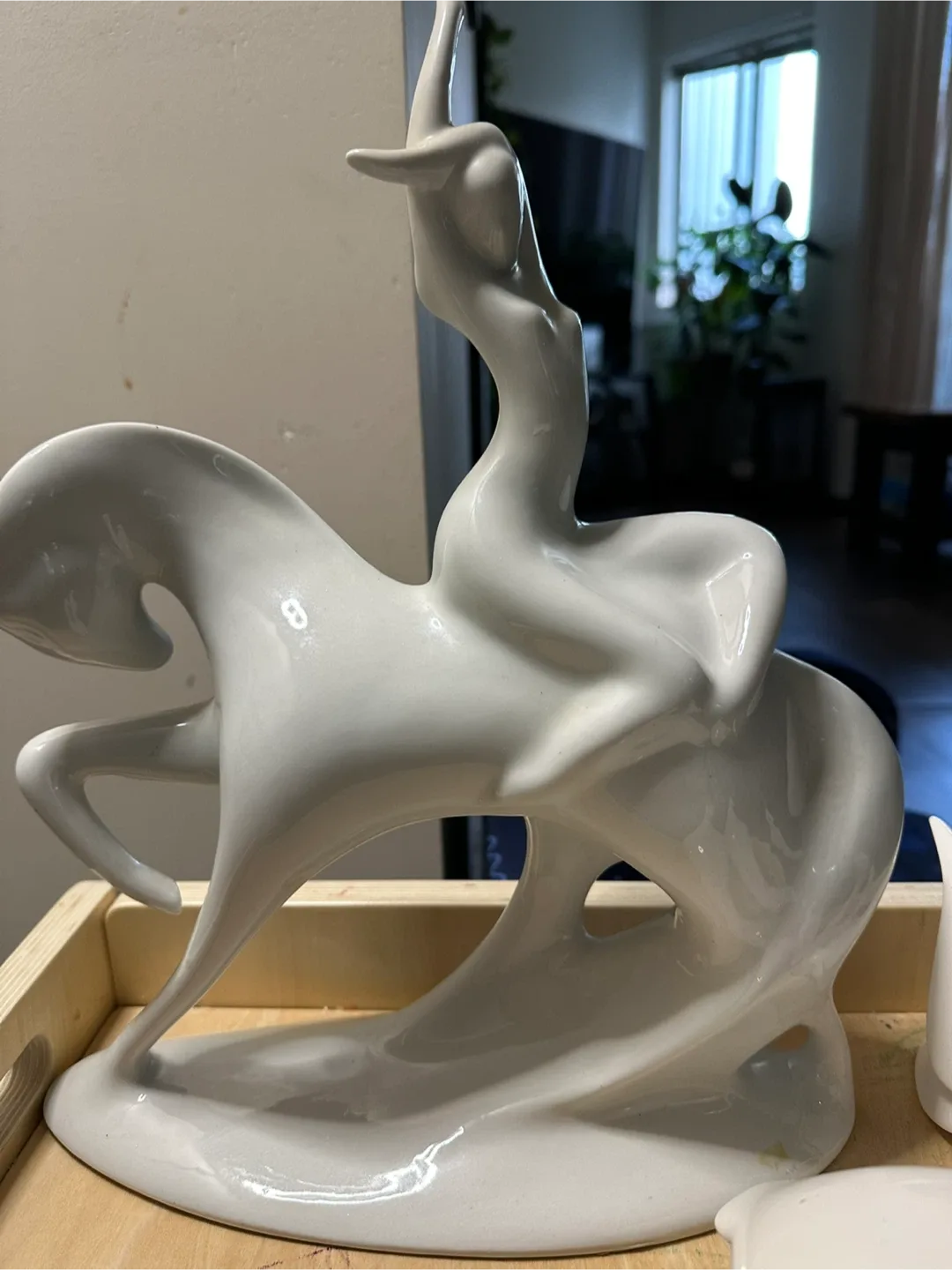 White Ceramic Horse & Rider Sculpture