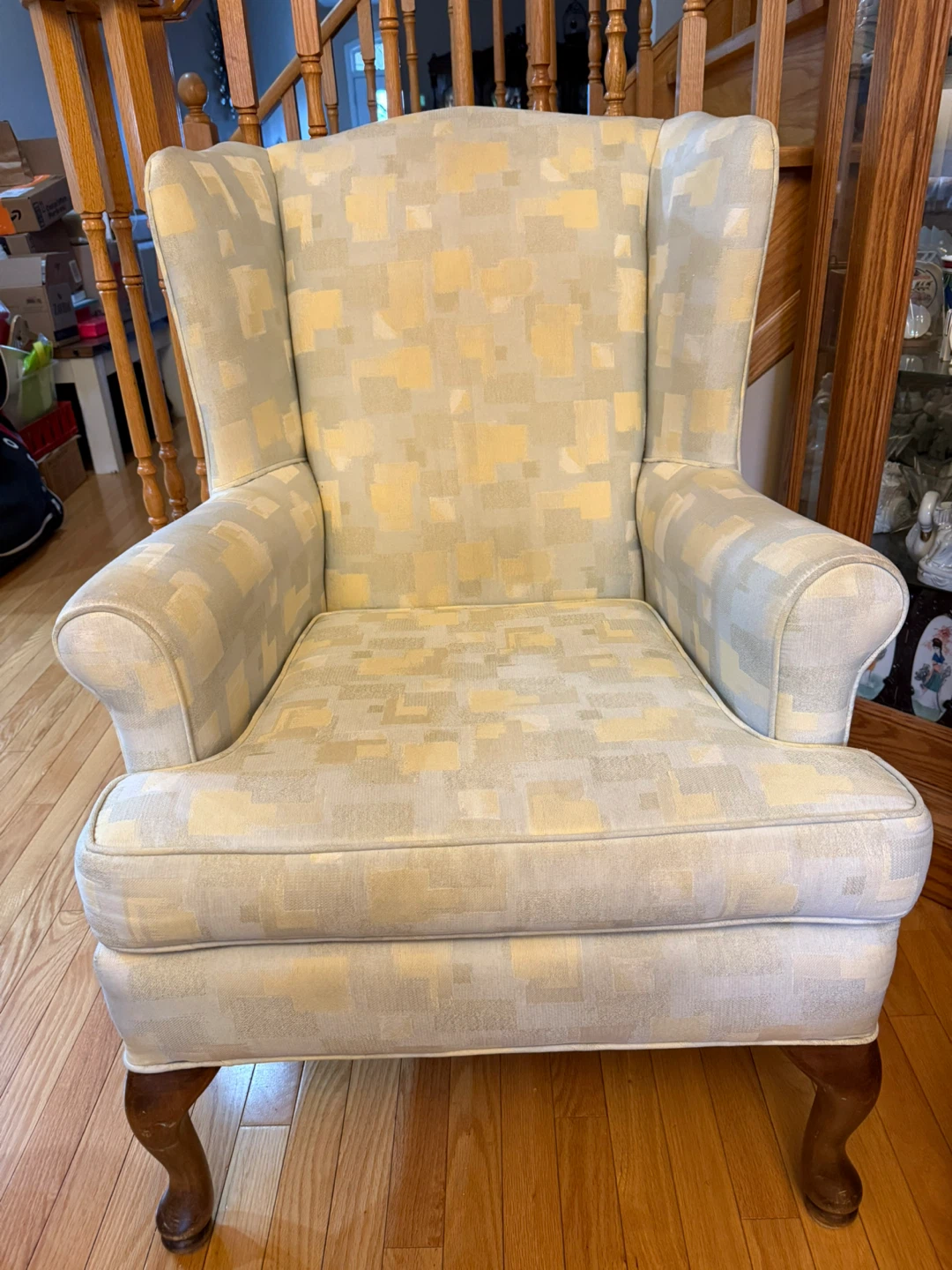 Wingback Armchair - Yellow Patterned Fabric - photo 2