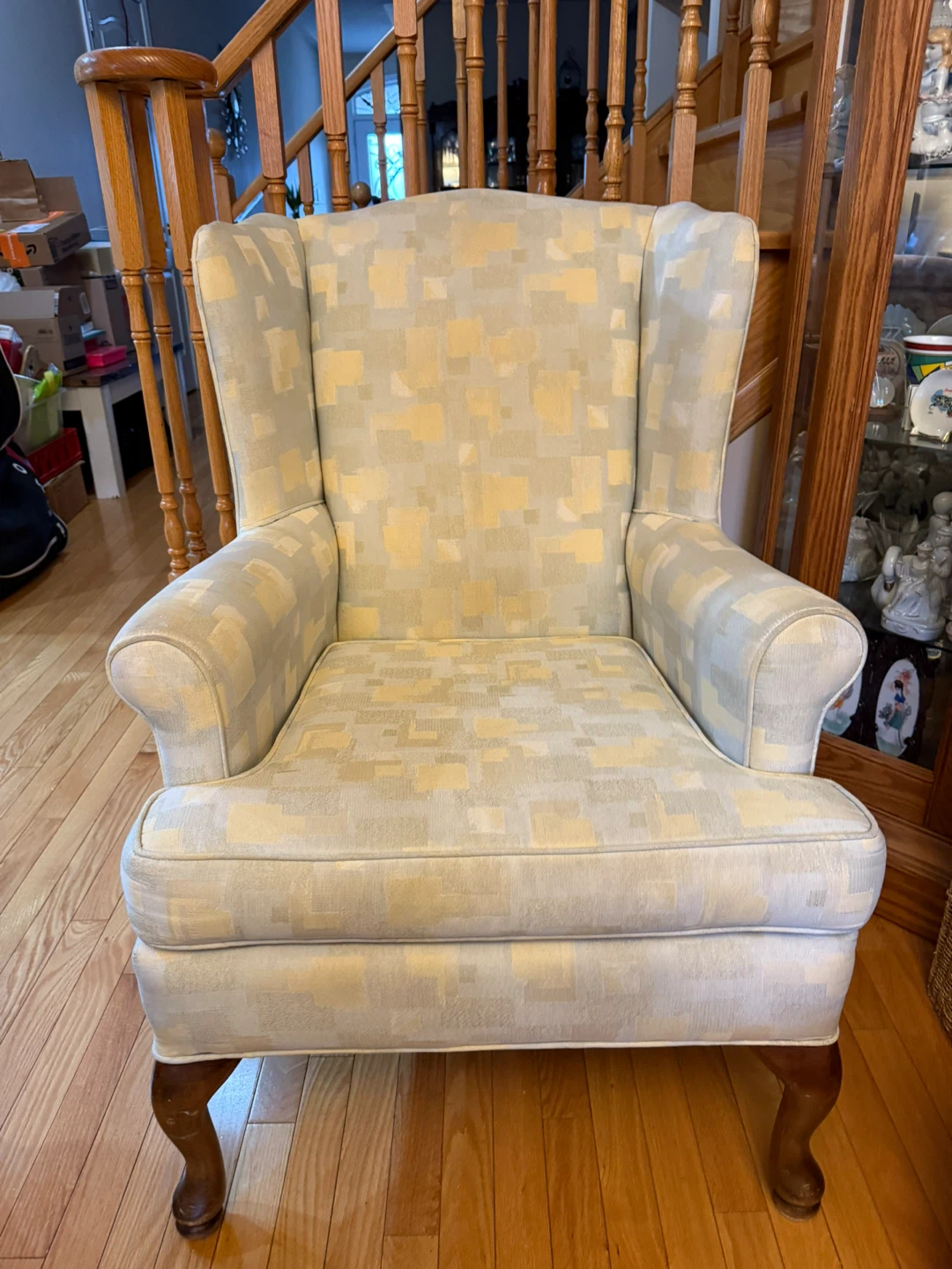 Wingback Armchair - Yellow Patterned Fabric