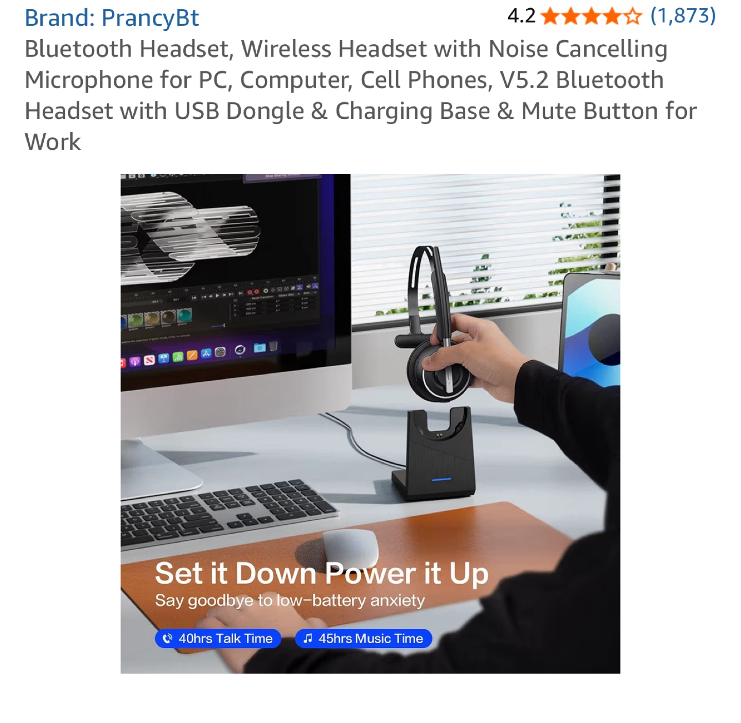 PrancyBt Wireless Headset with USB Dongle - Black - photo 2