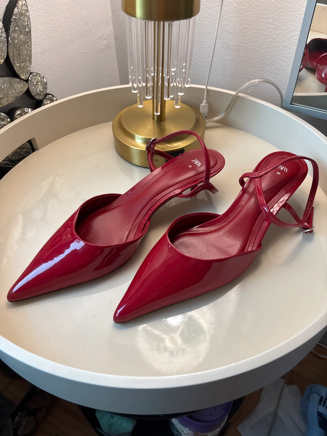 Zara Red Slingback Heels - Size 39