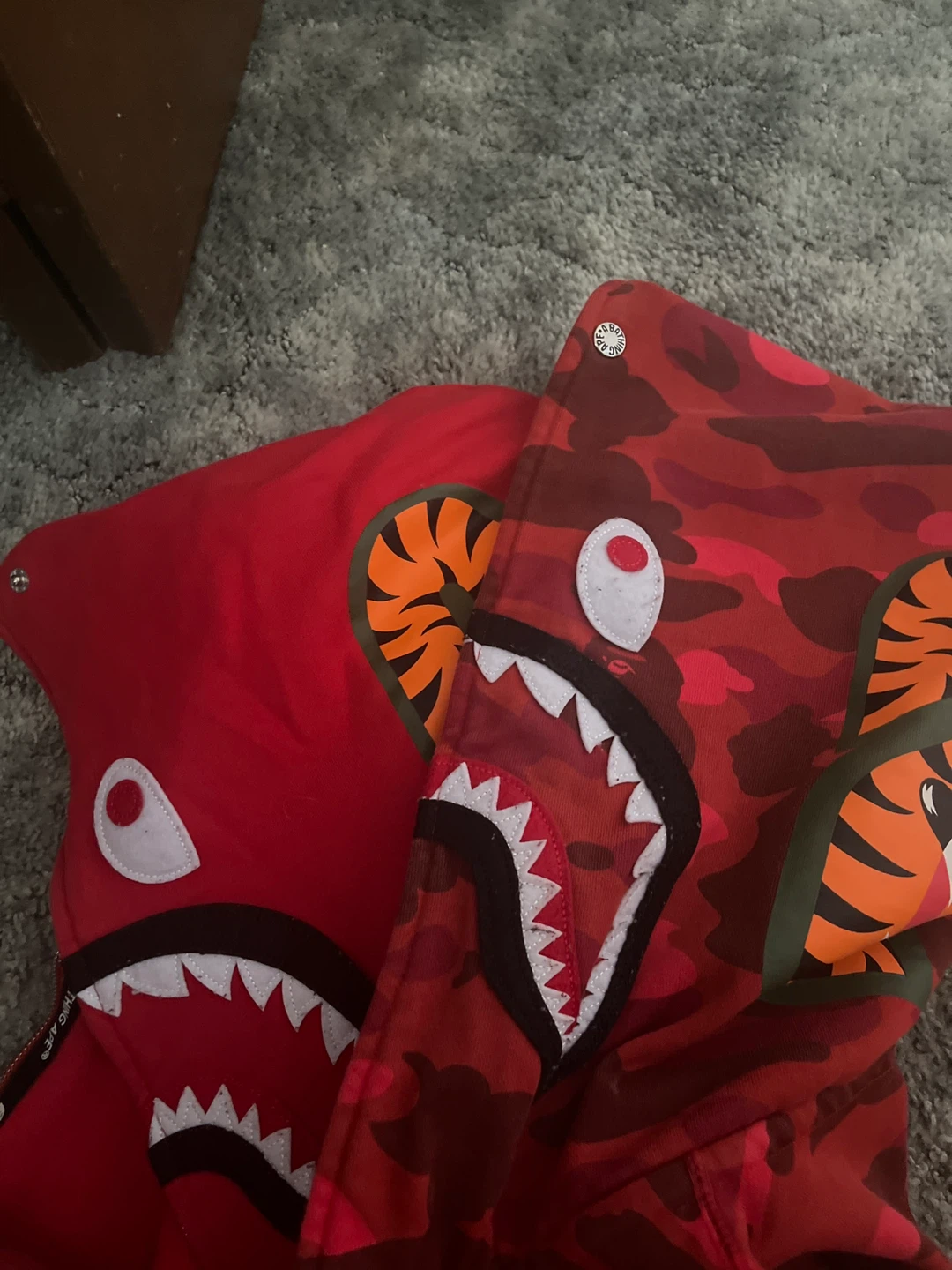 BAPE Red Camo Shark Full Zip Hoodie double hooded - photo 4