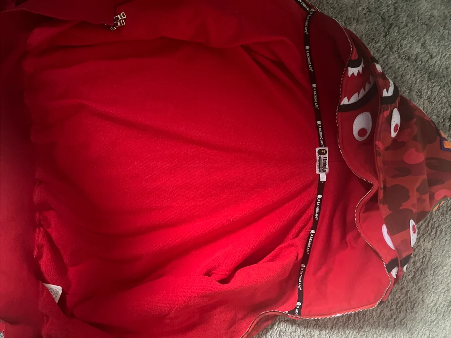 BAPE Red Camo Shark Full Zip Hoodie double hooded image indicator(2)