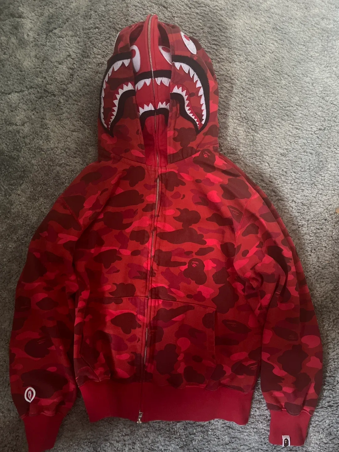 BAPE Red Camo Shark Full Zip Hoodie double hooded