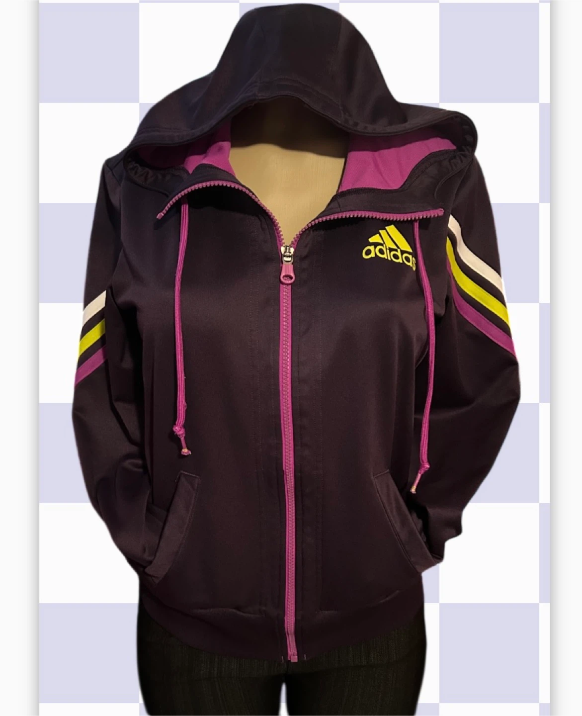 Adidas Purple & Yellow Striped Hoodie