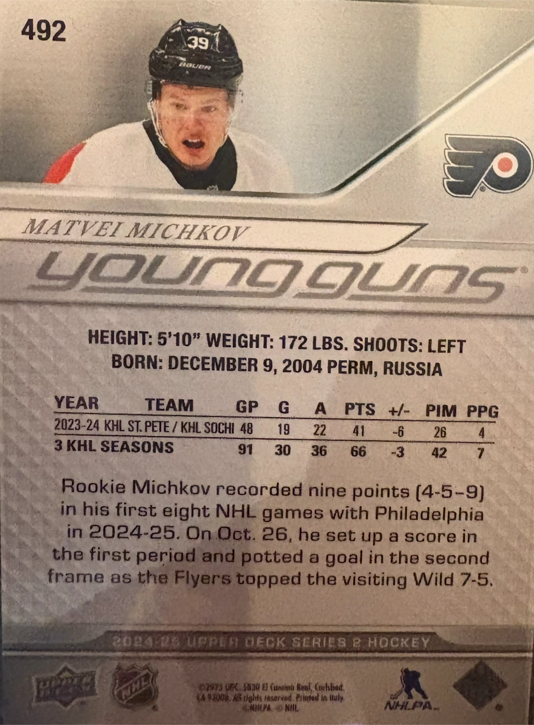 2024-25 Matvei Michkov Upper Deck S2 Young Guns Hockey Card - photo 2