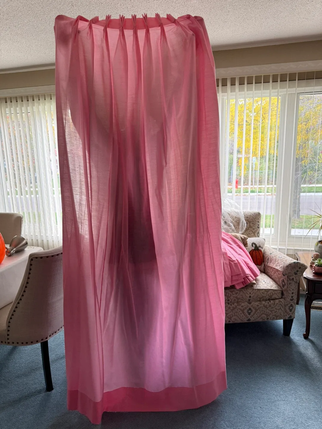 Pink semi-sheer pleated Panel Curtains image indicator(2)