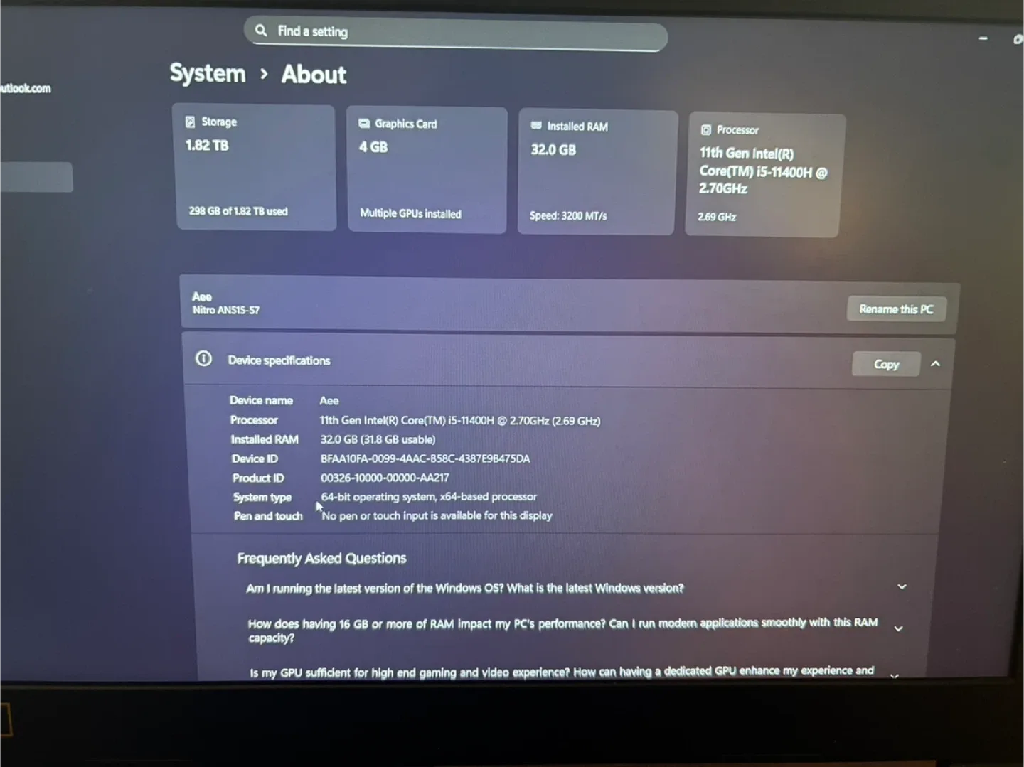 Acer Nitro AN515-57 Gaming Laptop - 1.82 TB Storage image indicator(2)