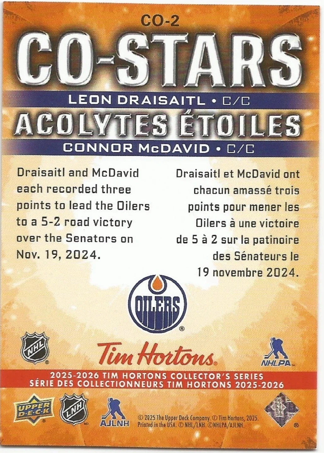 2024-25 Tim Hortons Upper Deck CO-2 Macdavid/Draisait - photo 2
