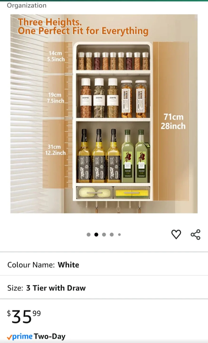 Hoiwio Spice Rack - 3 Tier with Drawers thumbnail