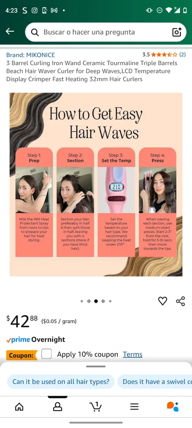 MIKONICE 3 Barrel Curling Iron - Pink image indicator(3)