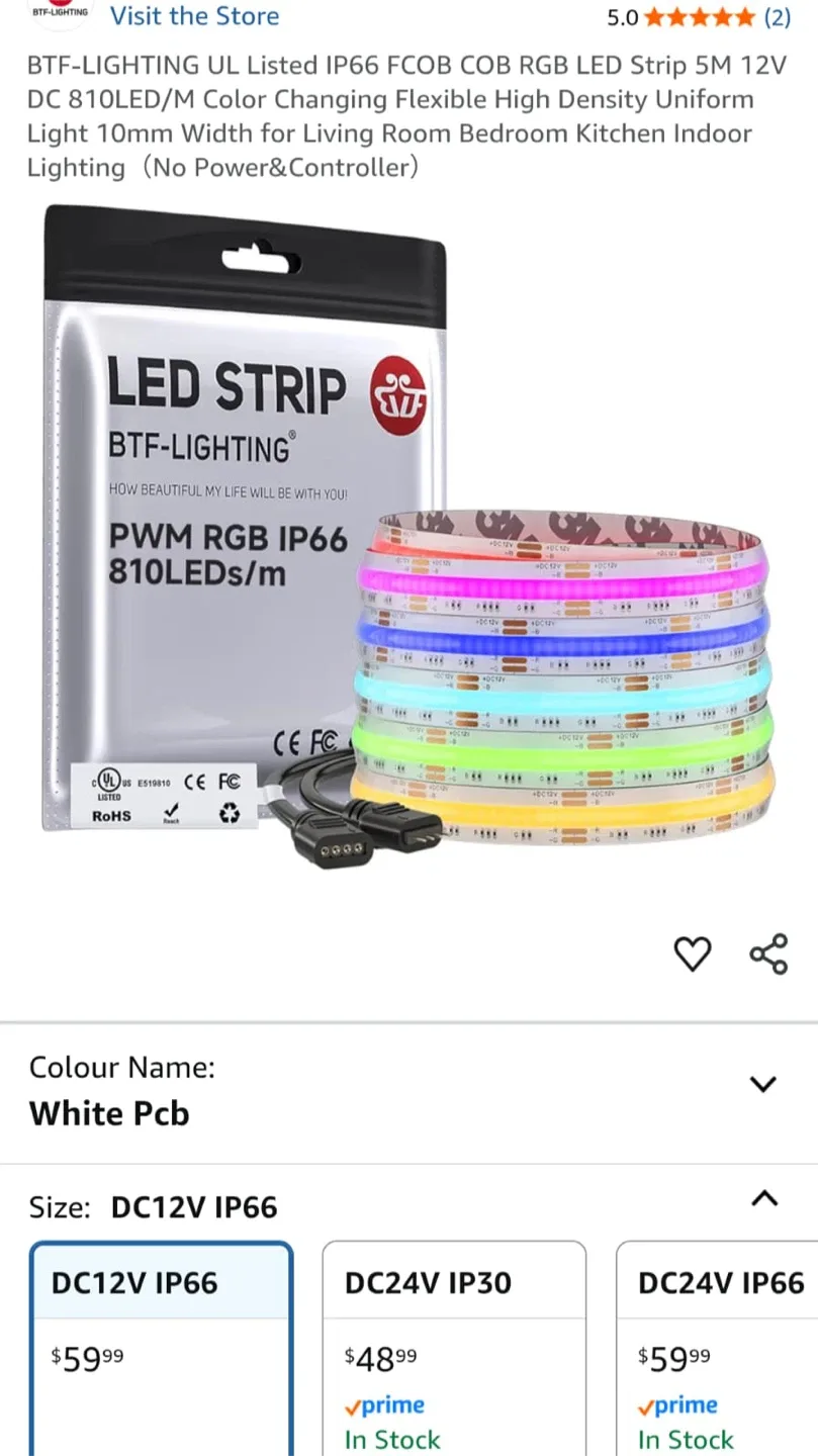 BTF-LIGHTING RGB LED Strip 5M 12V thumbnail
