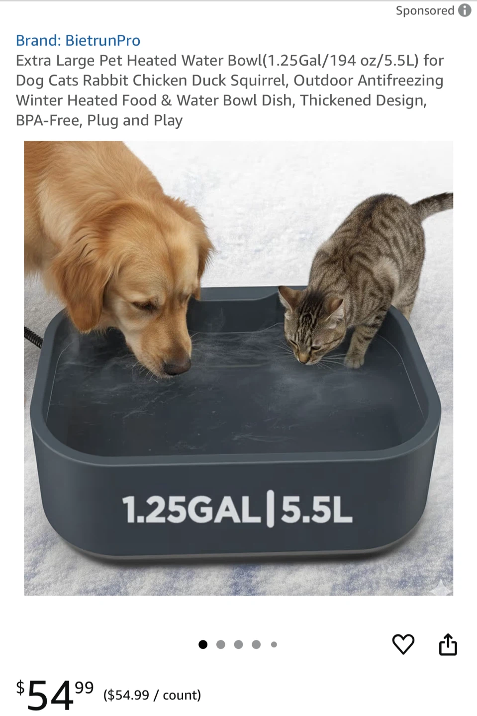 BietrunPro Extra Large Heated Pet Water Bowl