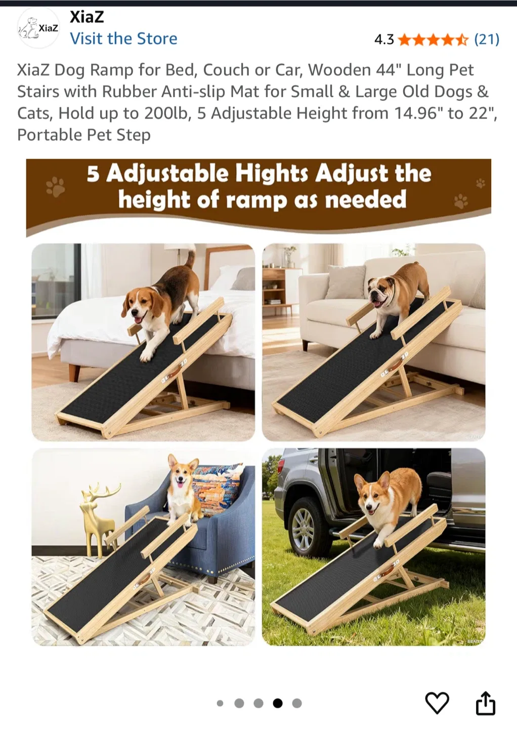 XiaZ Dog Ramp - 44" Wooden Pet Stairs image indicator(3)