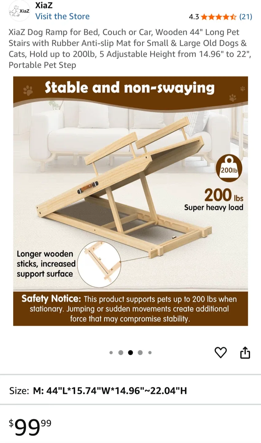 XiaZ Dog Ramp - 44" Wooden Pet Stairs image indicator(2)