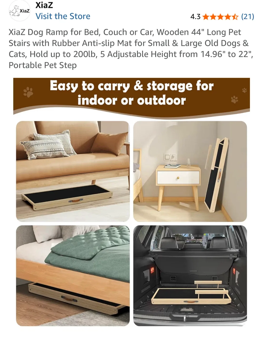 XiaZ Dog Ramp - 44" Wooden Pet Stairs image indicator(4)