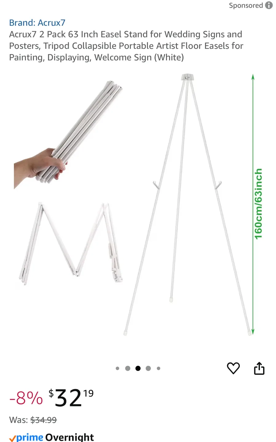 Acrux7 63 Inch Easel Stand - White image indicator(2)