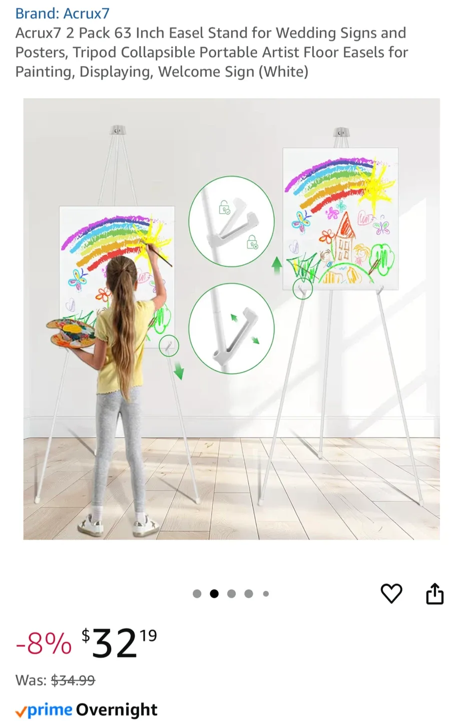 Acrux7 63 Inch Easel Stand - White image indicator(3)