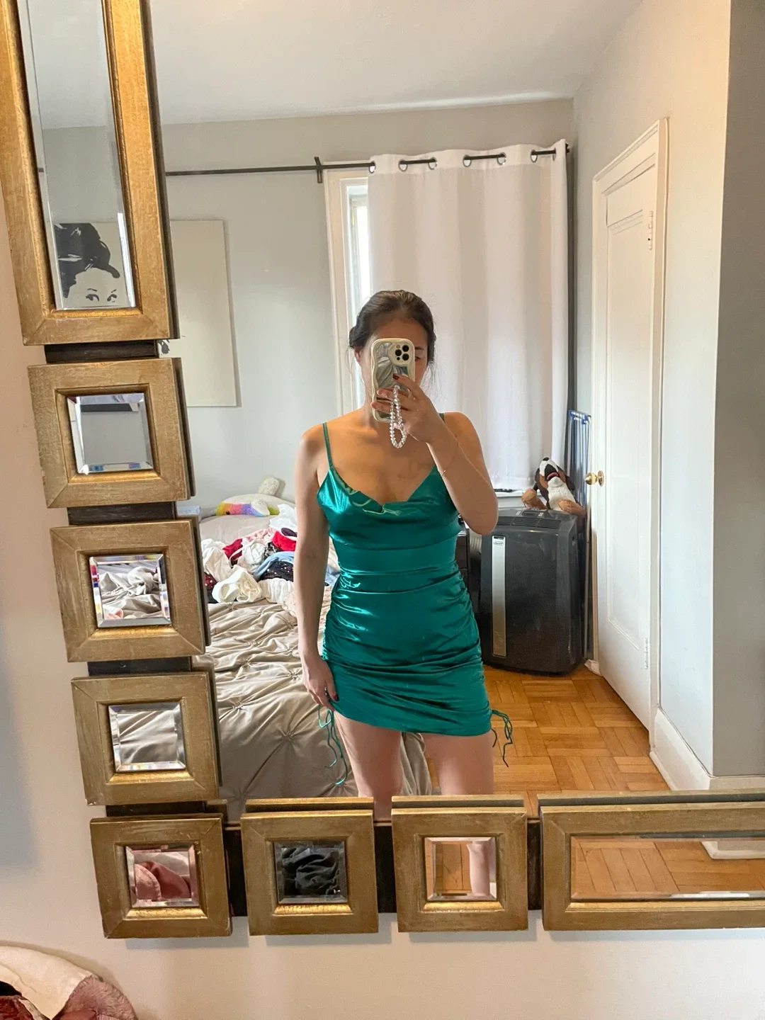 Green Ruched Mini Dress thumbnail