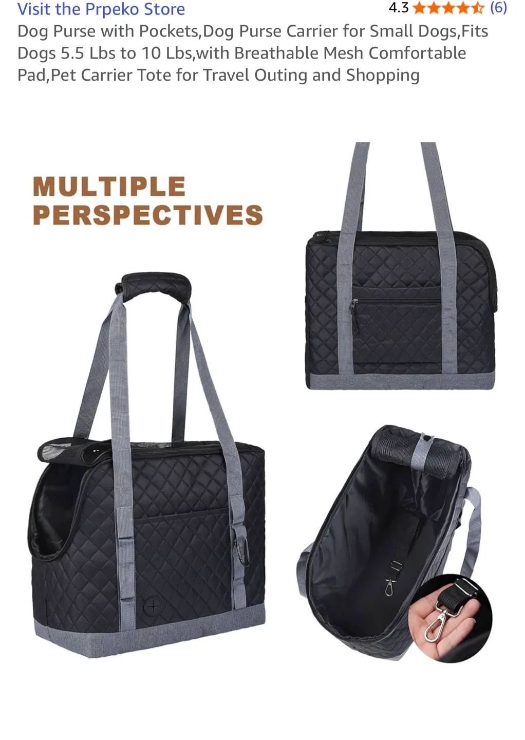 Prpeko Dog Carrier Purse - Black image indicator(2)