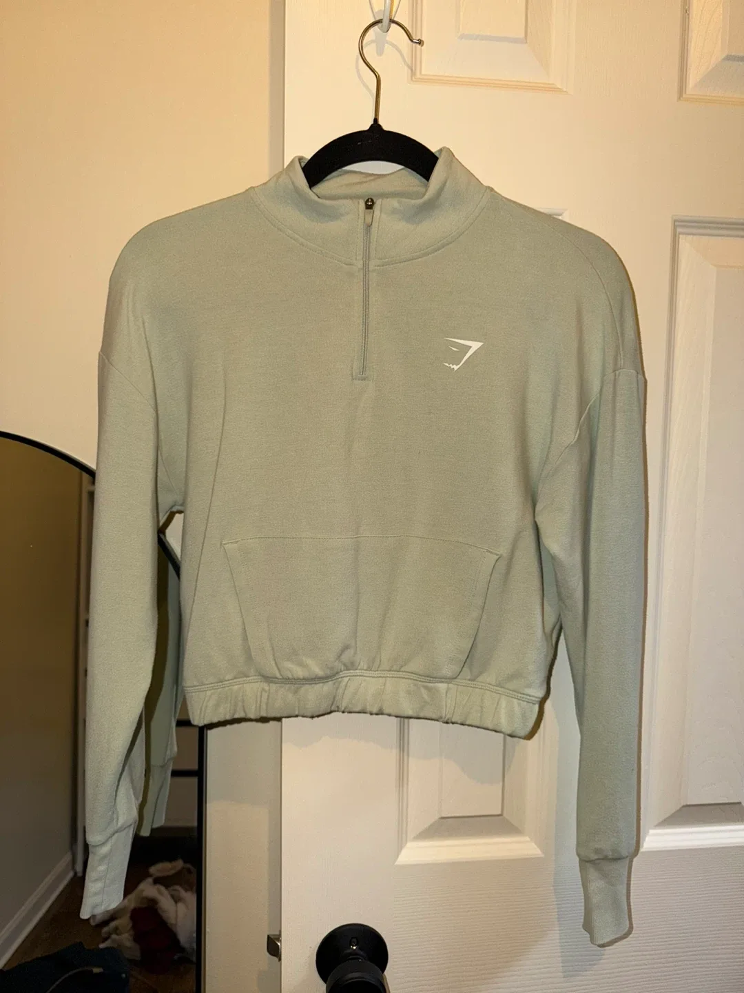 Gymshark Half Zip Crop Top - Sage Green image indicator(2)