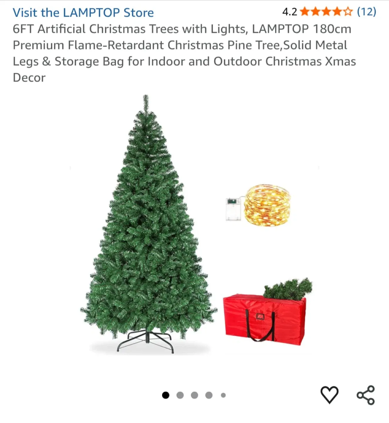 6FT Lamptop Artificial Christmas Tree with Lights image indicator(2)