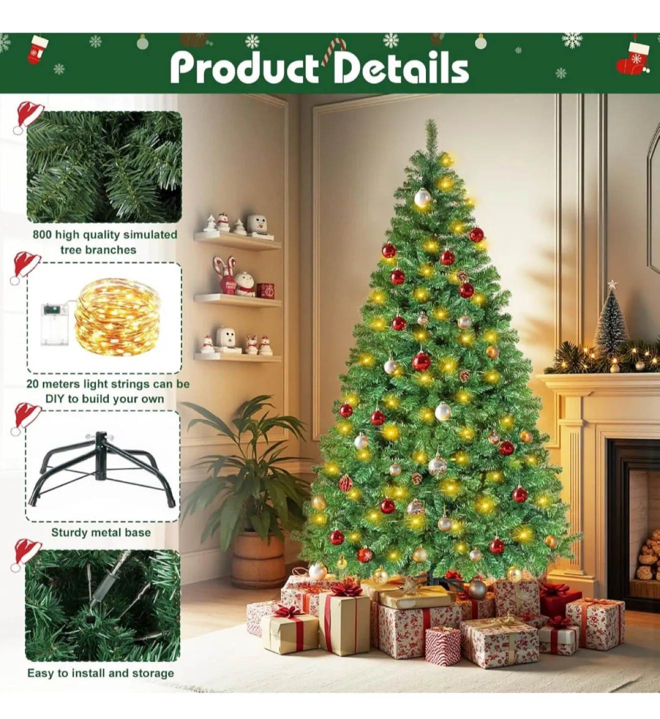 6FT Lamptop Artificial Christmas Tree with Lights image indicator(4)