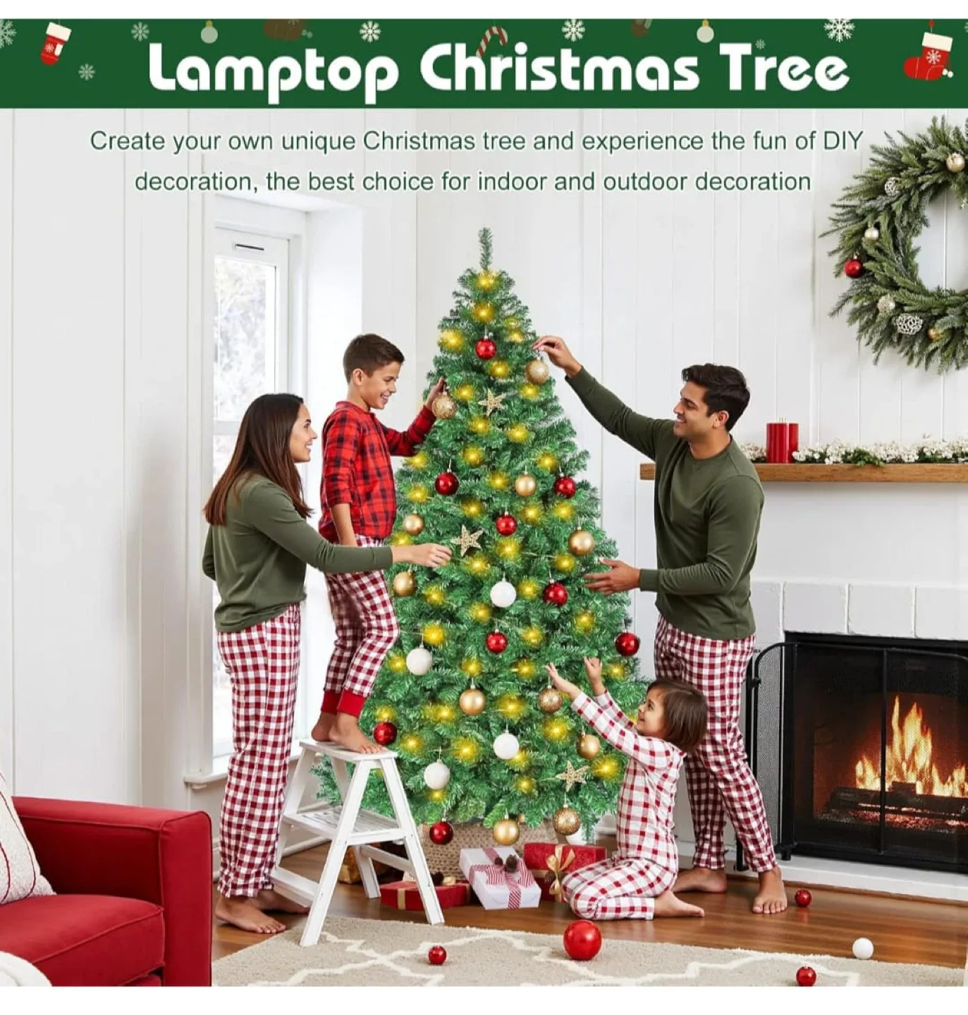 6FT Lamptop Artificial Christmas Tree with Lights image indicator(5)