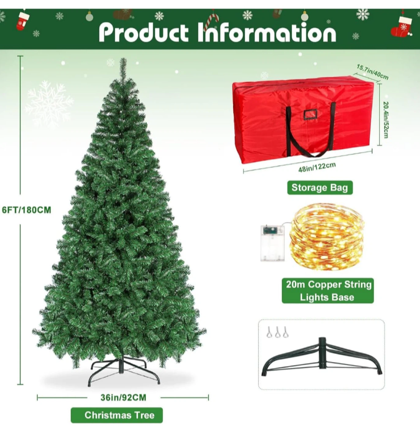 6FT Lamptop Artificial Christmas Tree with Lights