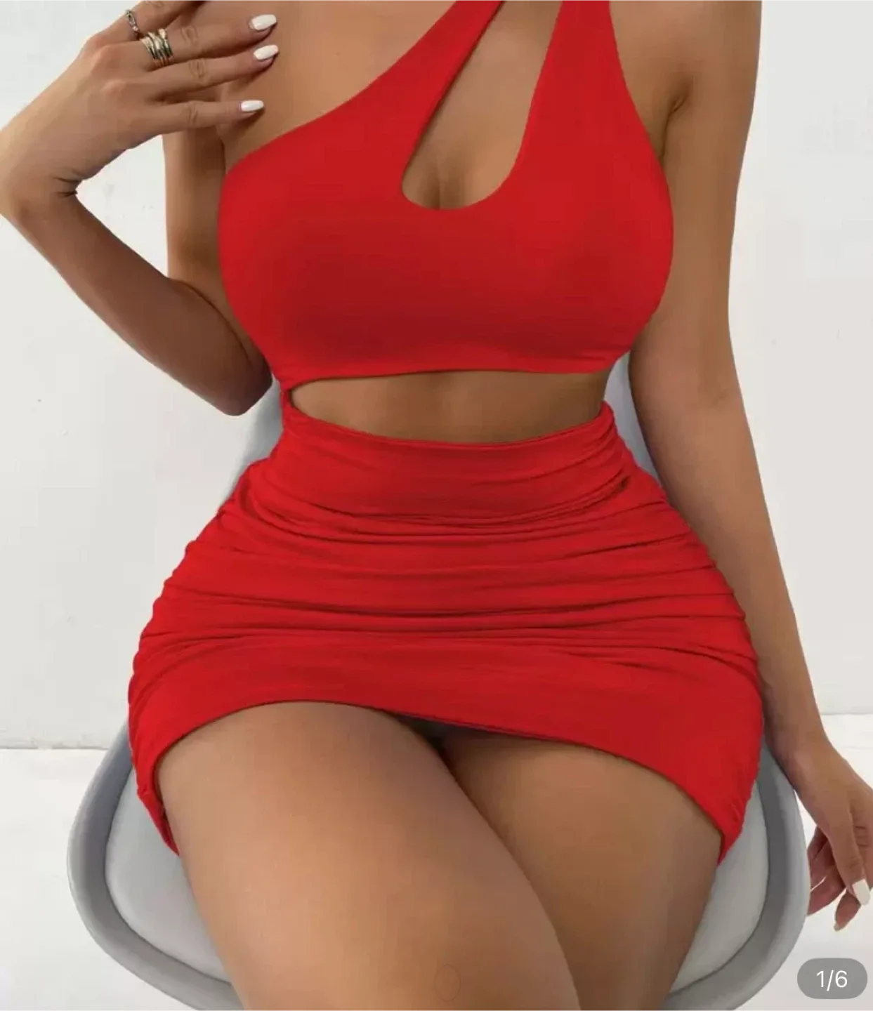Red One Shoulder Mini Dress thumbnail