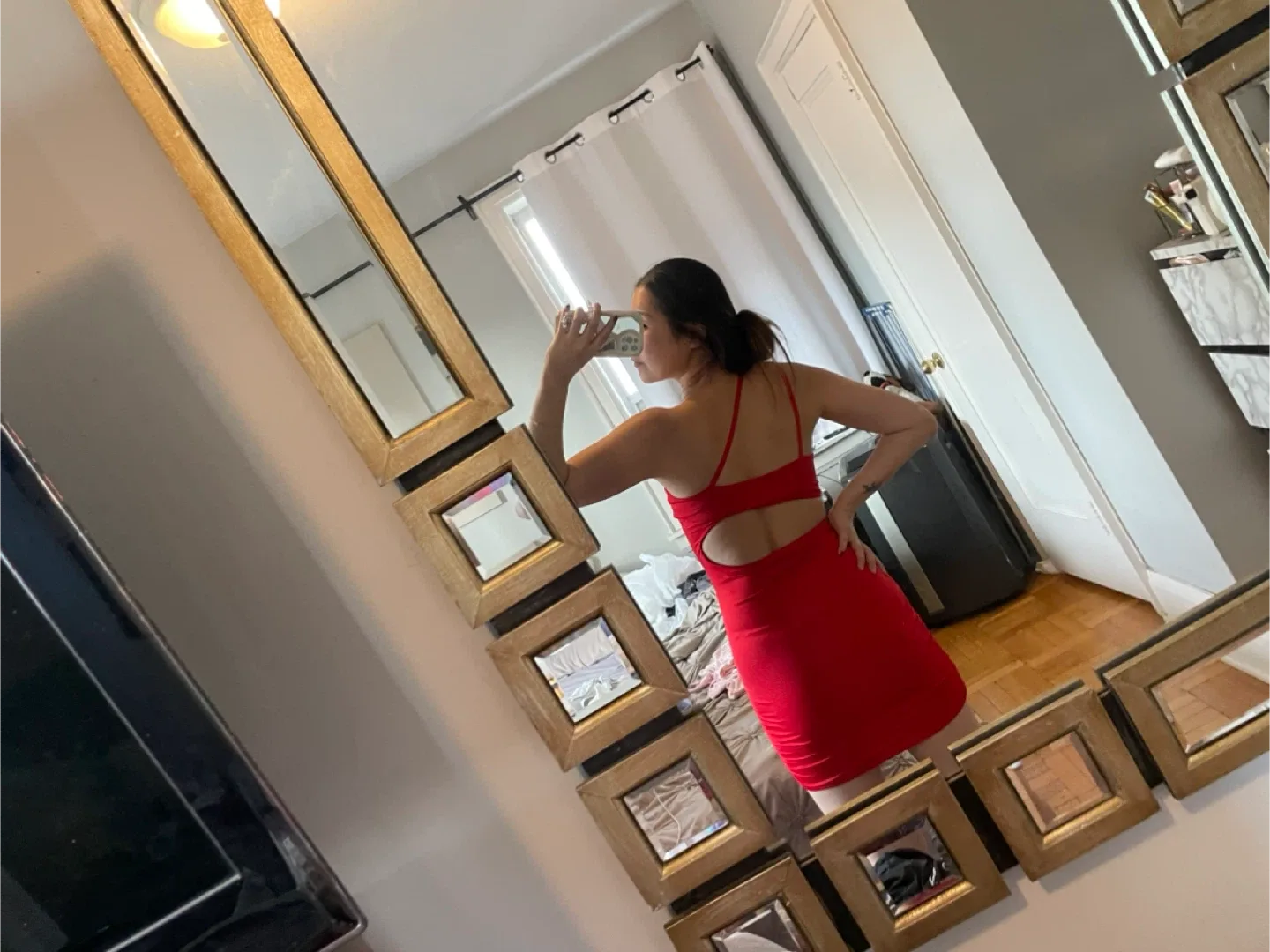 Red One Shoulder Mini Dress image indicator(4)