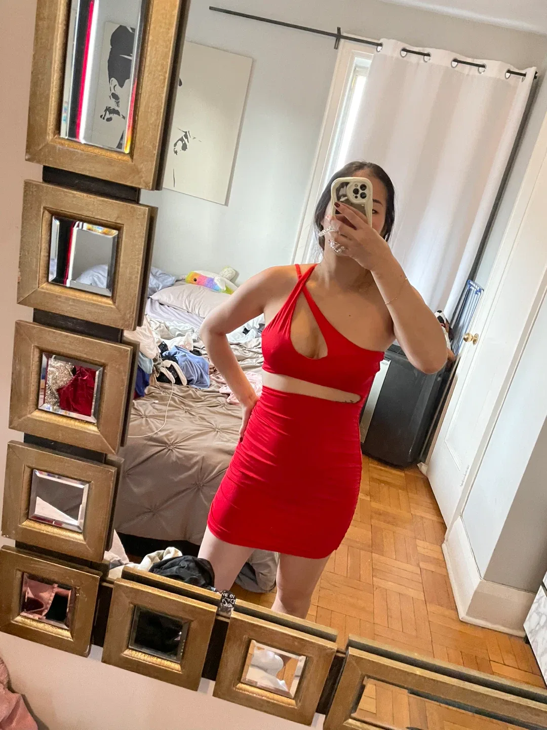 Red One Shoulder Mini Dress image indicator(3)