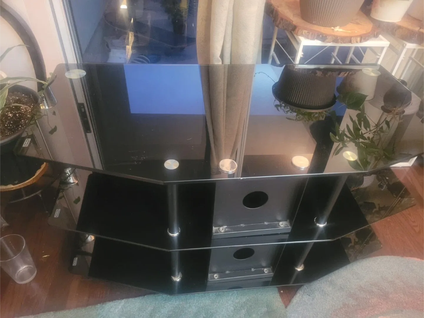 Black Glass TV Stand - 49" Wide