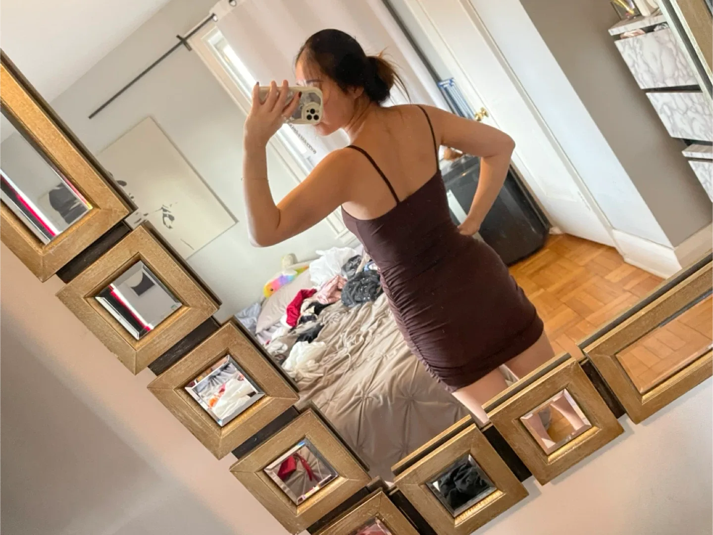 Brown Ruched Mini Dress image indicator(4)