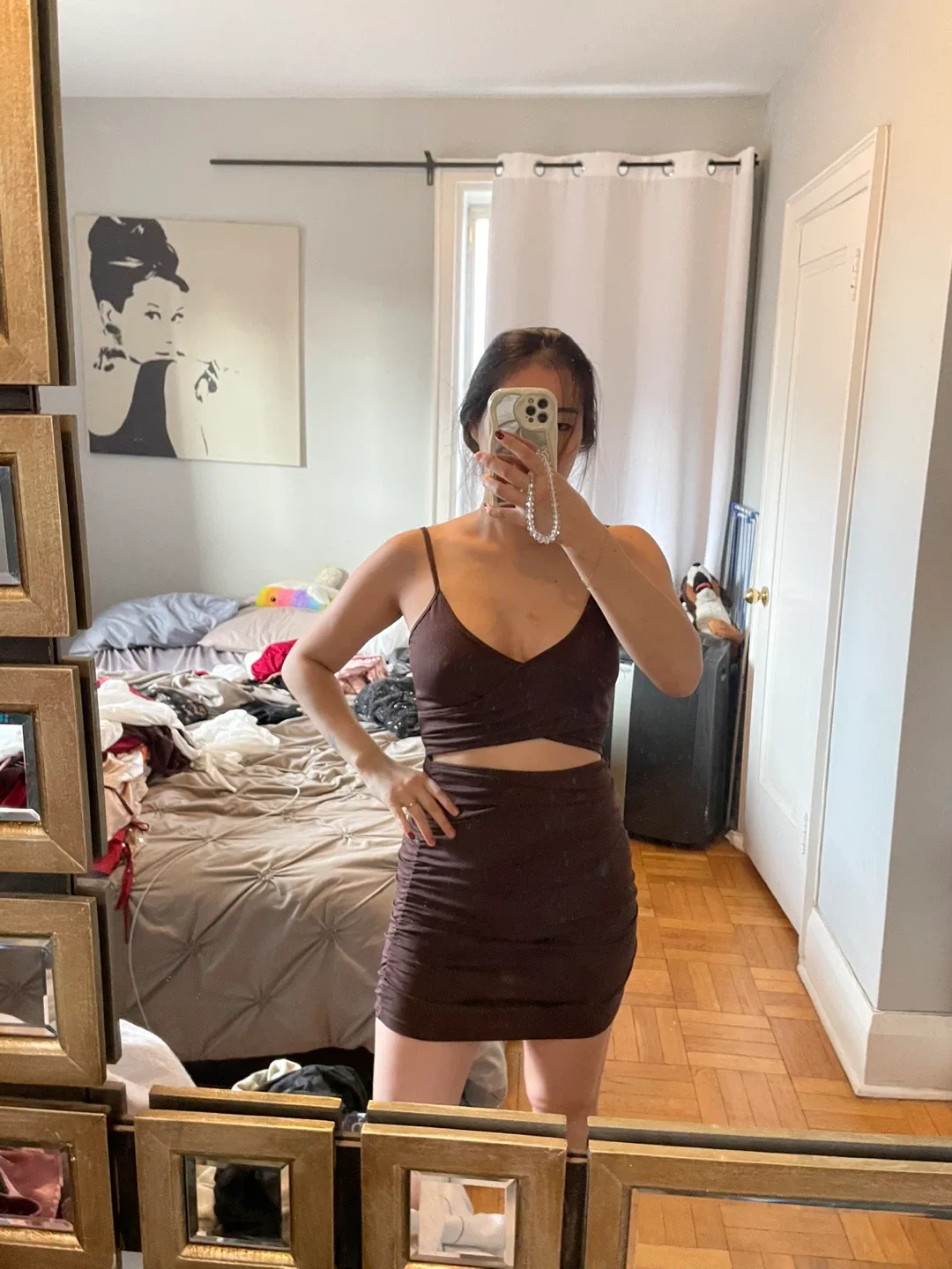 Brown Ruched Mini Dress image indicator(3)